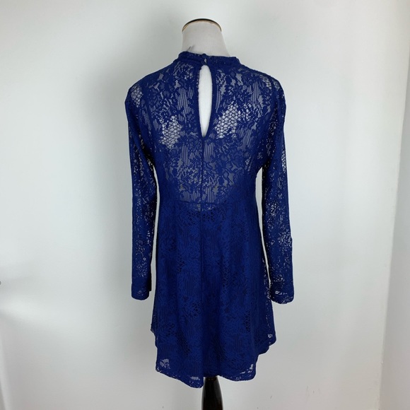 ❌ASOS Lace Long Sleeve Fit & Flare Dress Navy Sz 10 - Picture 6 of 8